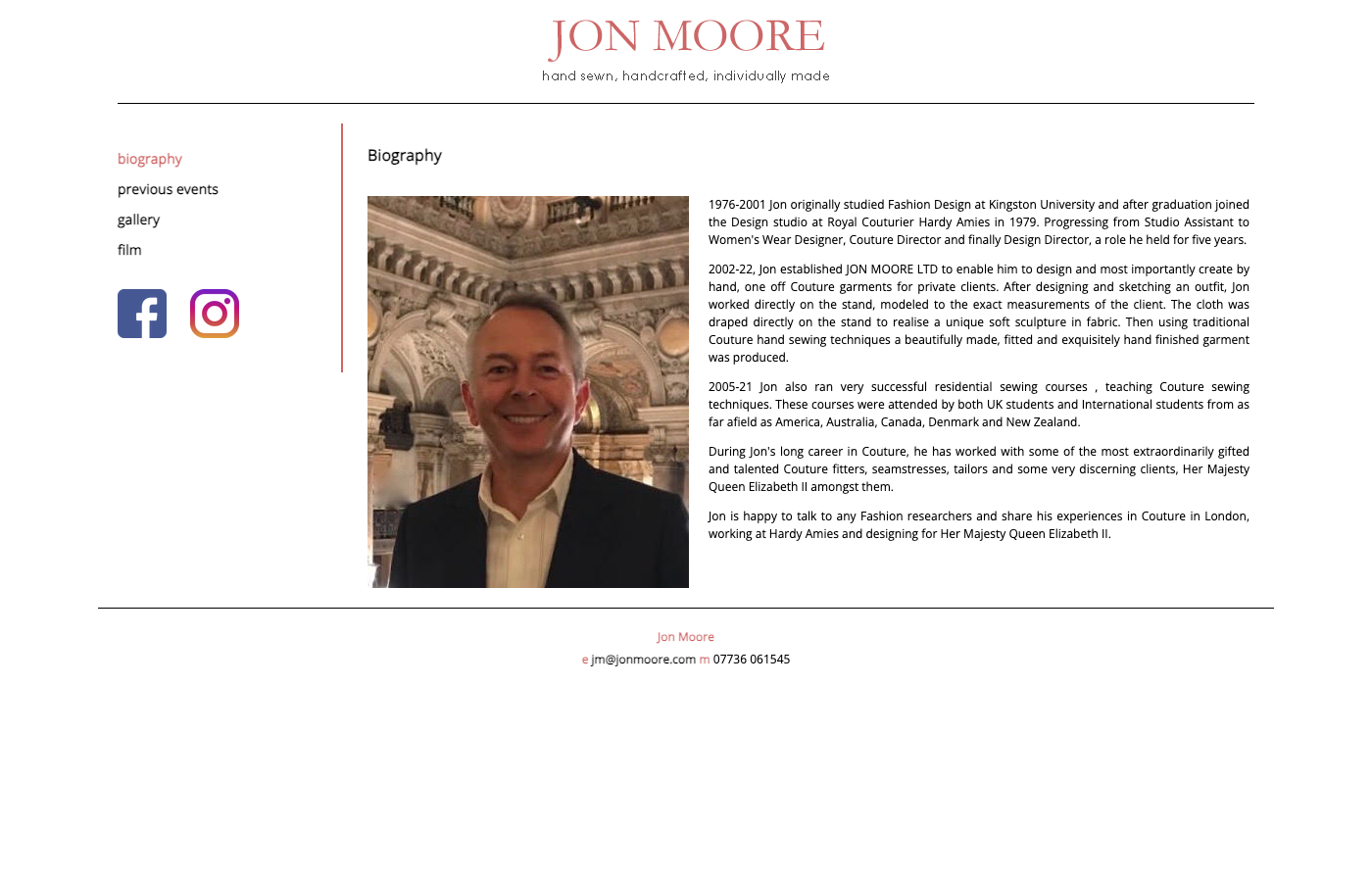 Jon Moore - Standalone site for fashion designer and teacher screenshot